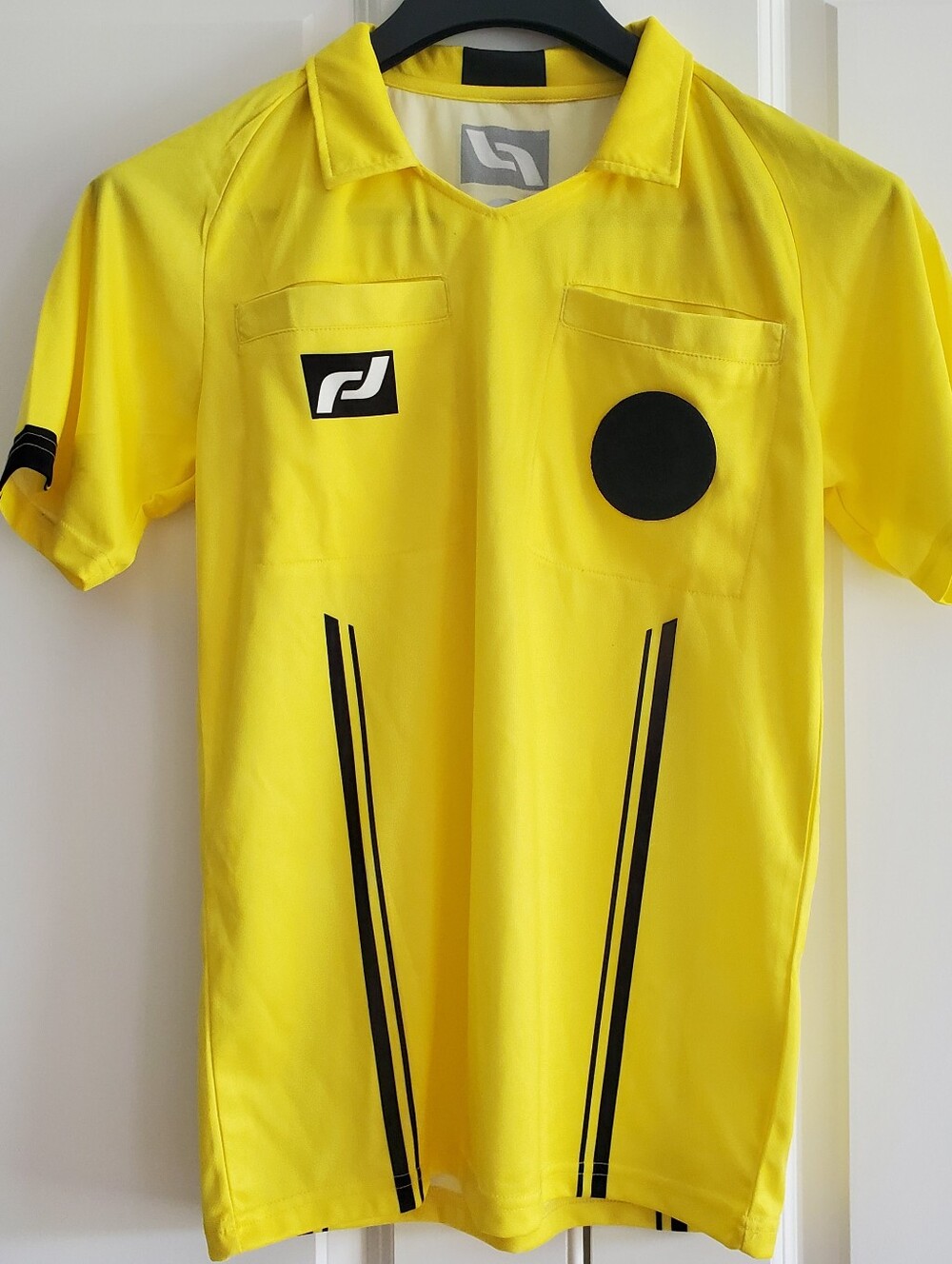 Final Decision Soccer Referee Shirt Yellow Black Space for Patch Youth L